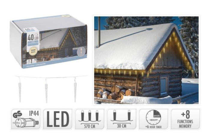 Koopman Eiszapfen Lichterkette 40 LEDs, 5.7 m, warmweiß, AX8103080